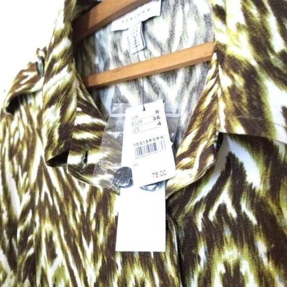 NWT Topshop Long Sleeve Open Back Maxi Shirt Dress Green Zebra Print 90s y2k 4 - Picture 4 of 12